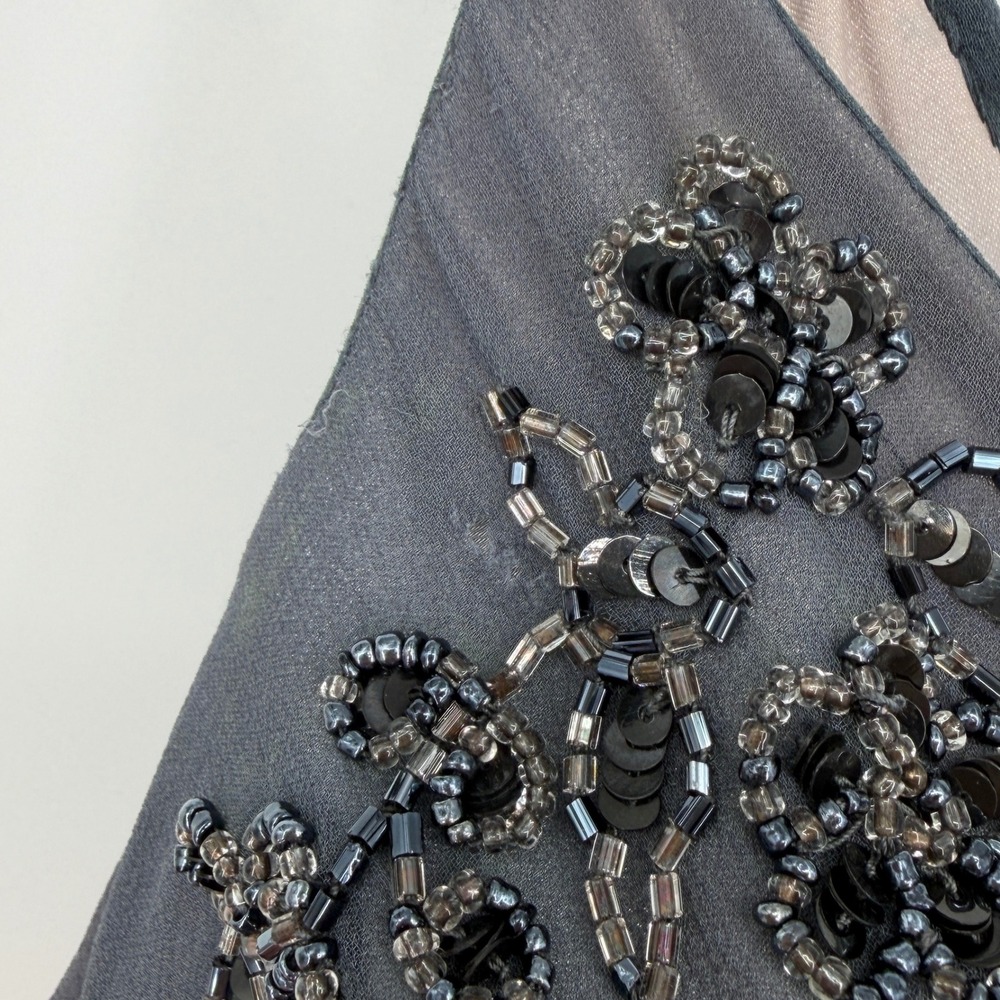 Vintage Scala 100% Silk Beaded Ombre Fairy Whimsigoth Handkerchief Hem Dress L - Picture 7 of 16